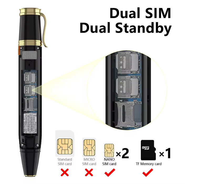 Hot Sale GSM Pen Phone with Dual SIM & Memory Card Slots