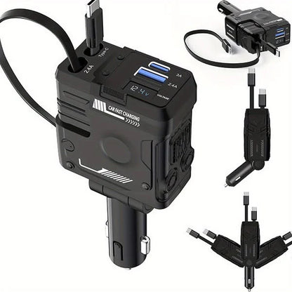 120W Super Fast Car Charger – 4-in-1 Retractable Cable Adapter