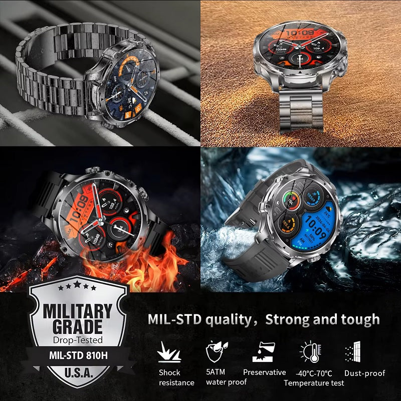 AK75 Military-Grade Smartwatch – With Earpods + Extra Strap