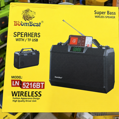 LN5216BT BigSound Boombest Wireless Bluetooth Speaker, Party Box With FM Radio Eq Digital Clock Usb SD Aux Input Extra Extra Bass