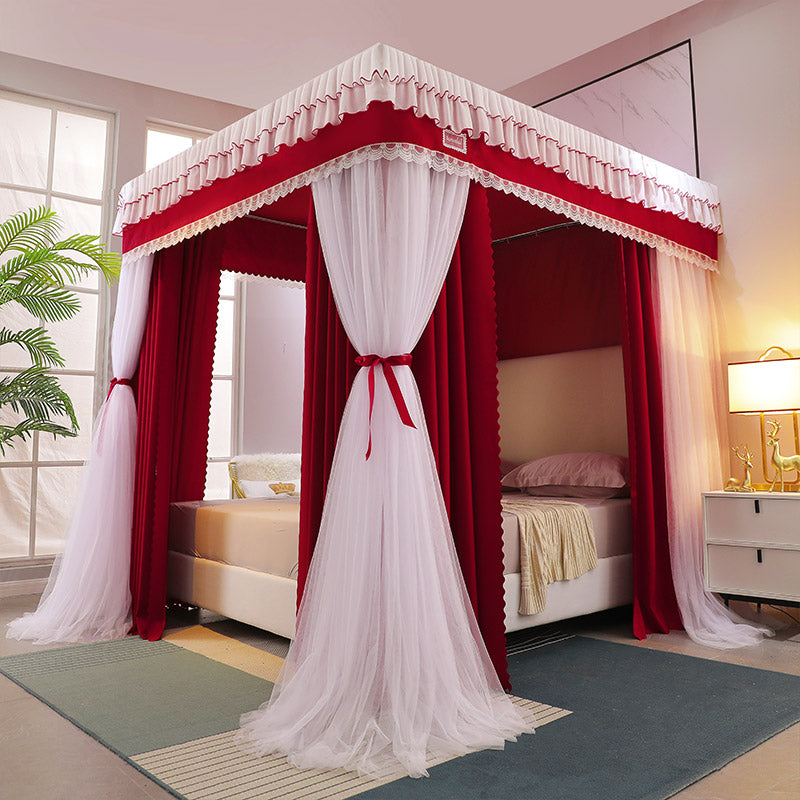 Palace Mosquito Net with Thickened Stainless Steel Frame | 3-Door Lace Bed Curtain