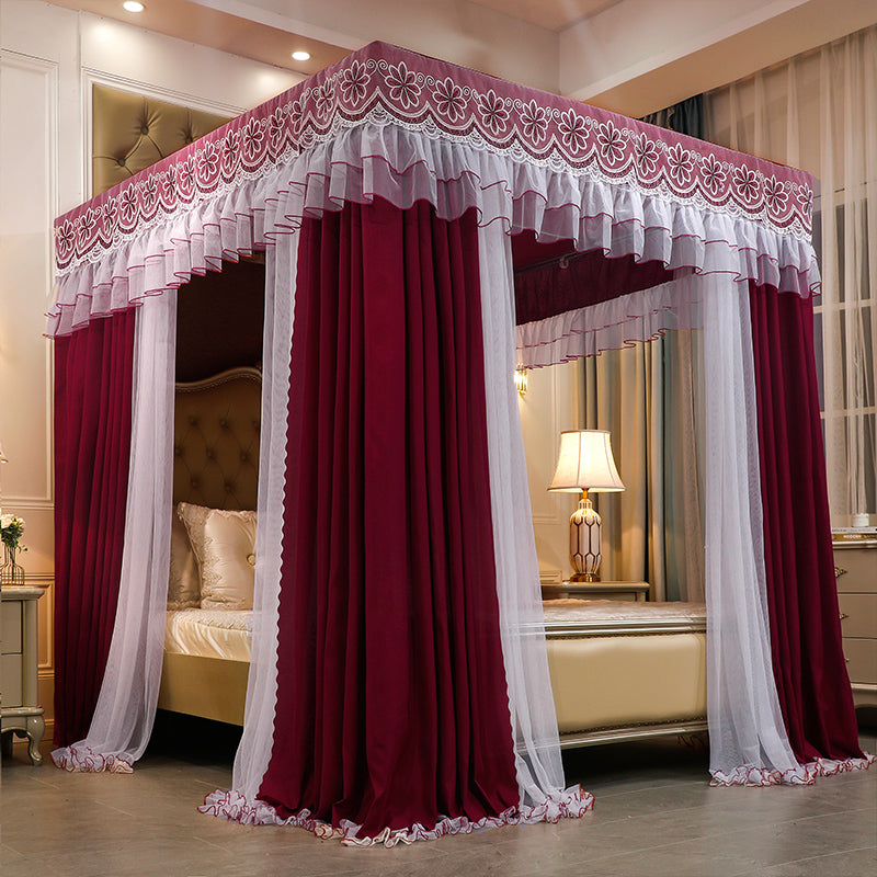 Palace Mosquito Net with Thickened Stainless Steel Frame | 3-Door Lace Bed Curtain