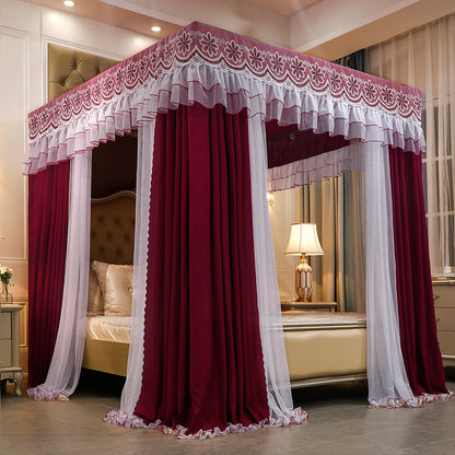 Palace Mosquito Net with Thickened Stainless Steel Frame | 3-Door Lace Bed Curtain