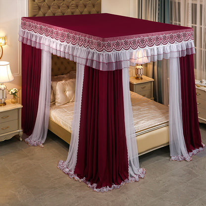 Palace Mosquito Net with Thickened Stainless Steel Frame | 3-Door Lace Bed Curtain