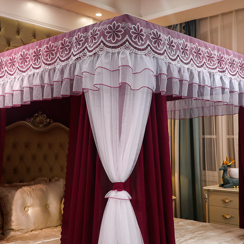 Palace Mosquito Net with Thickened Stainless Steel Frame | 3-Door Lace Bed Curtain