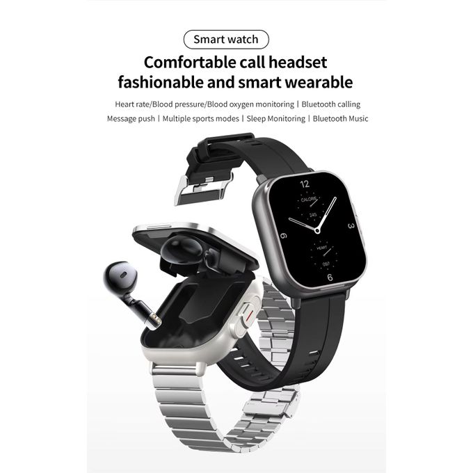 D8 2-in-1 Smartwatch with Built-In Wireless Earbuds