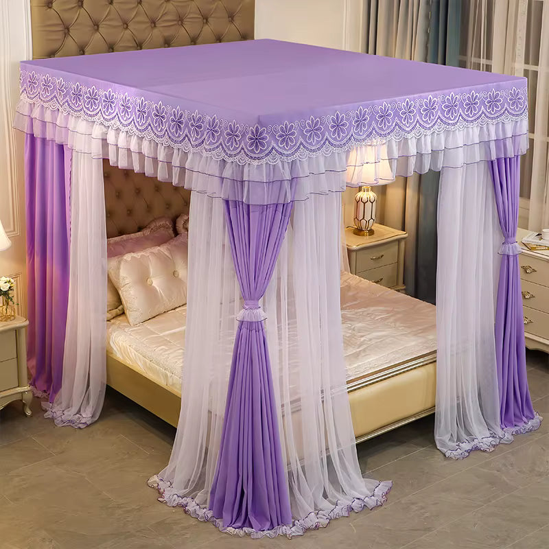 Palace Mosquito Net with Thickened Stainless Steel Frame | 3-Door Lace Bed Curtain
