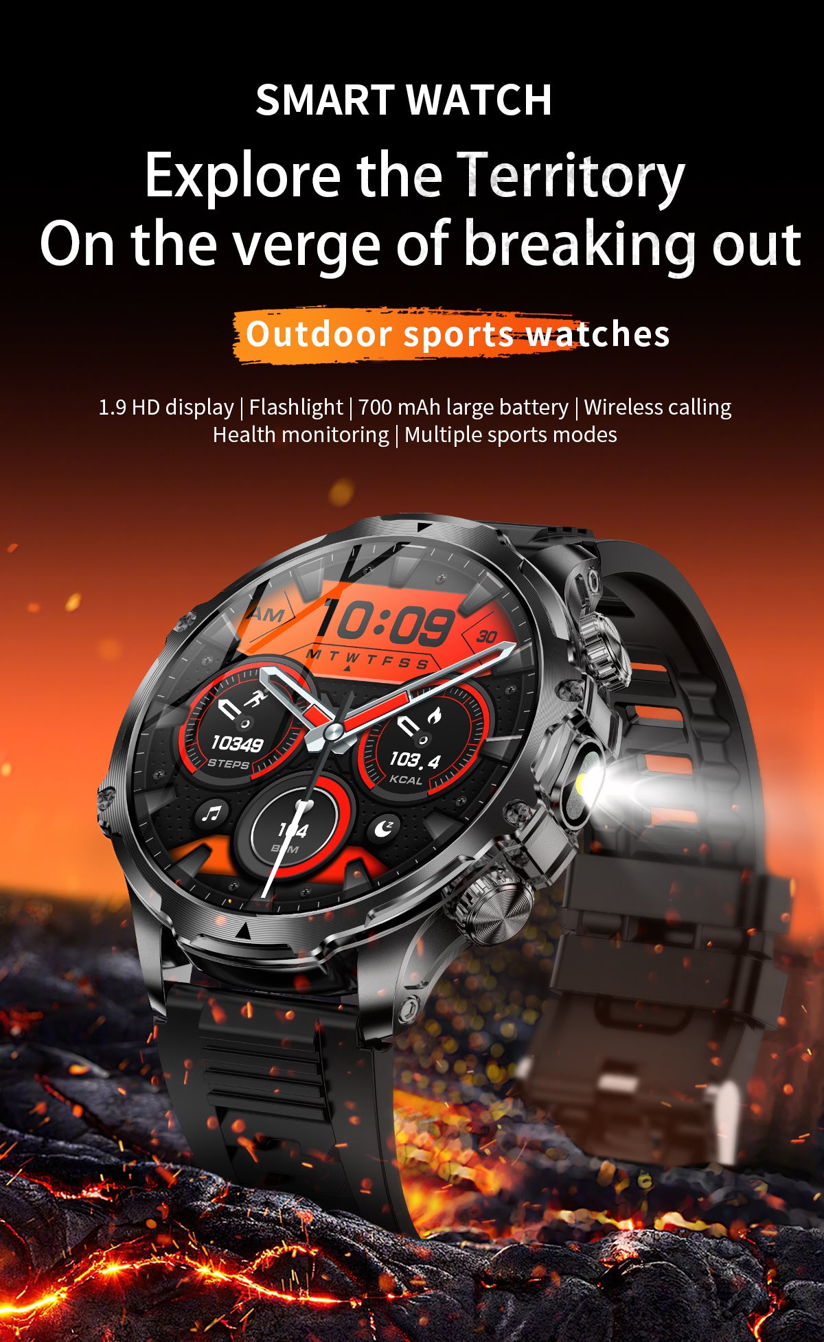AK75 Military-Grade Smartwatch – With Earpods + Extra Strap