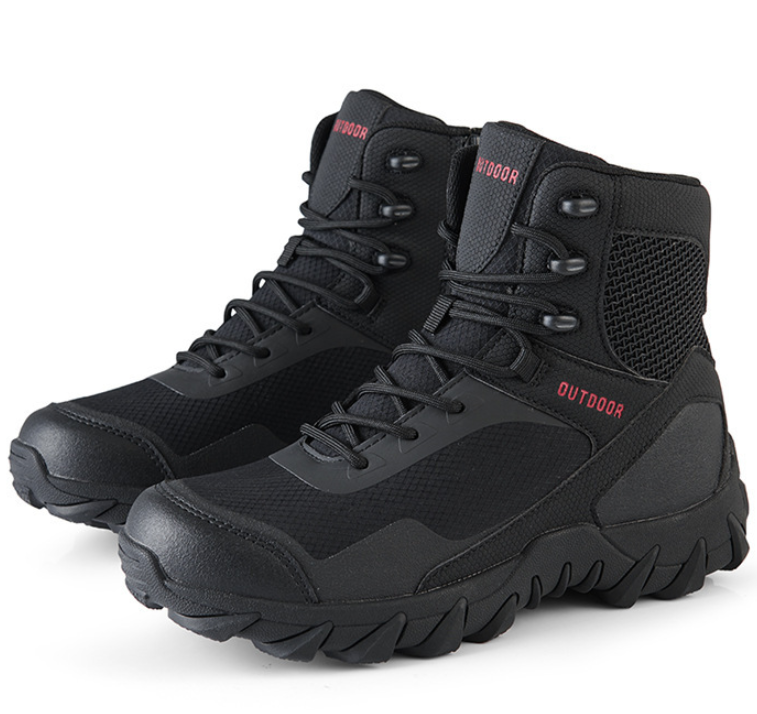Tactical Combat Training Ankle Boots Cowhide & Mesh Lace-up Outdoor Hiking Camping Sports Shoes