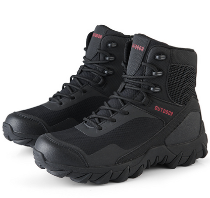 Tactical Combat Training Ankle Boots Cowhide & Mesh Lace-up Outdoor Hiking Camping Sports Shoes