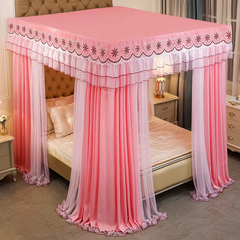 Palace Mosquito Net with Thickened Stainless Steel Frame | 3-Door Lace Bed Curtain