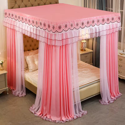 Palace Mosquito Net with Thickened Stainless Steel Frame | 3-Door Lace Bed Curtain