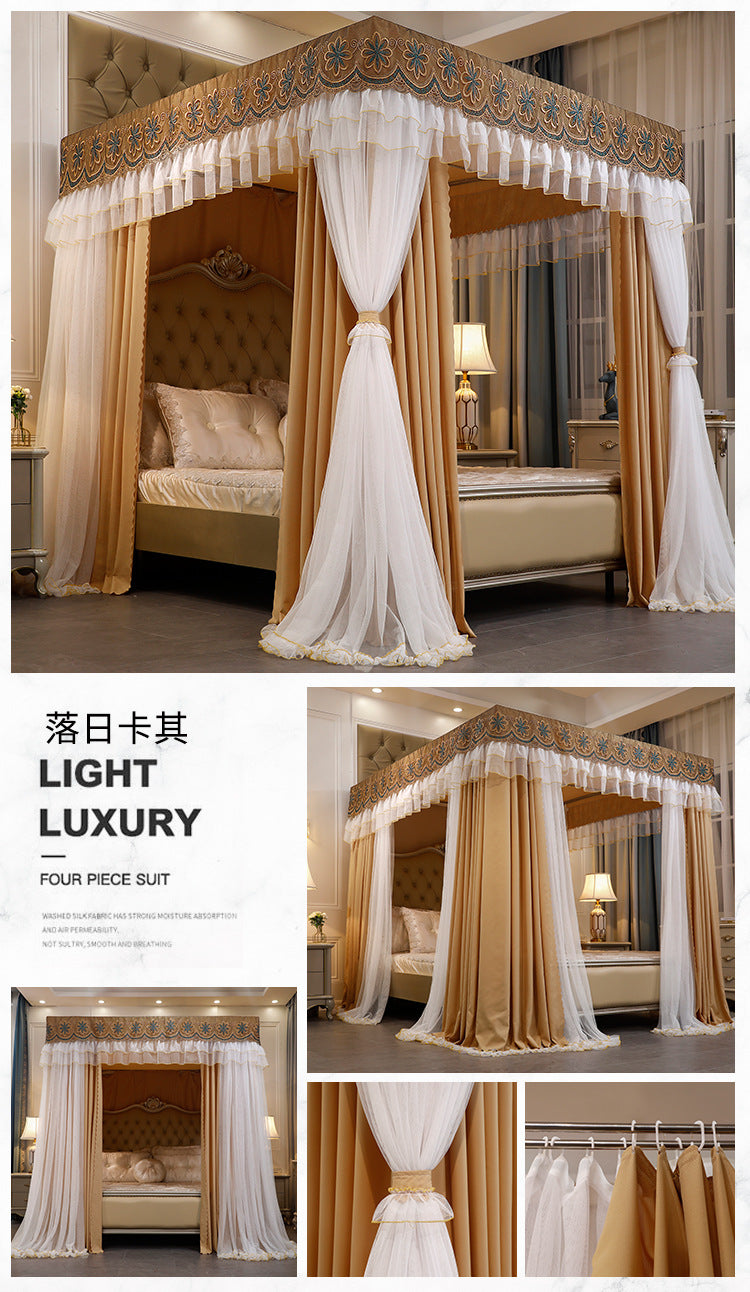 Palace Mosquito Net with Thickened Stainless Steel Frame | 3-Door Lace Bed Curtain