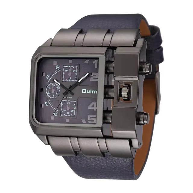 OULM 3364 Men’s Luxury Quartz Watch – Rectangle Design | Leather