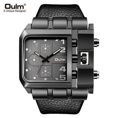 OULM 3364 Men’s Luxury Quartz Watch – Rectangle Design | Leather