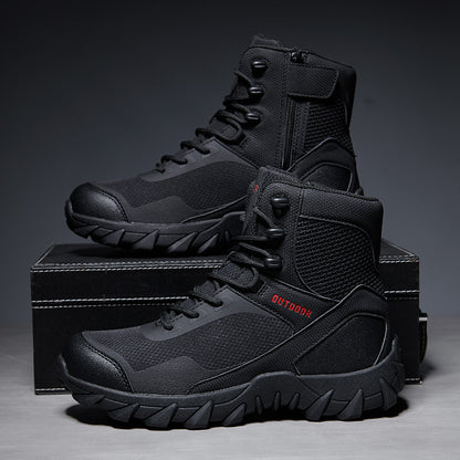 Tactical Combat Training Ankle Boots Cowhide & Mesh Lace-up Outdoor Hiking Camping Sports Shoes