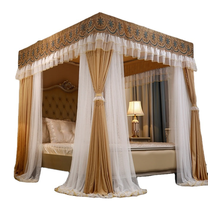 Palace Mosquito Net with Thickened Stainless Steel Frame | 3-Door Lace Bed Curtain