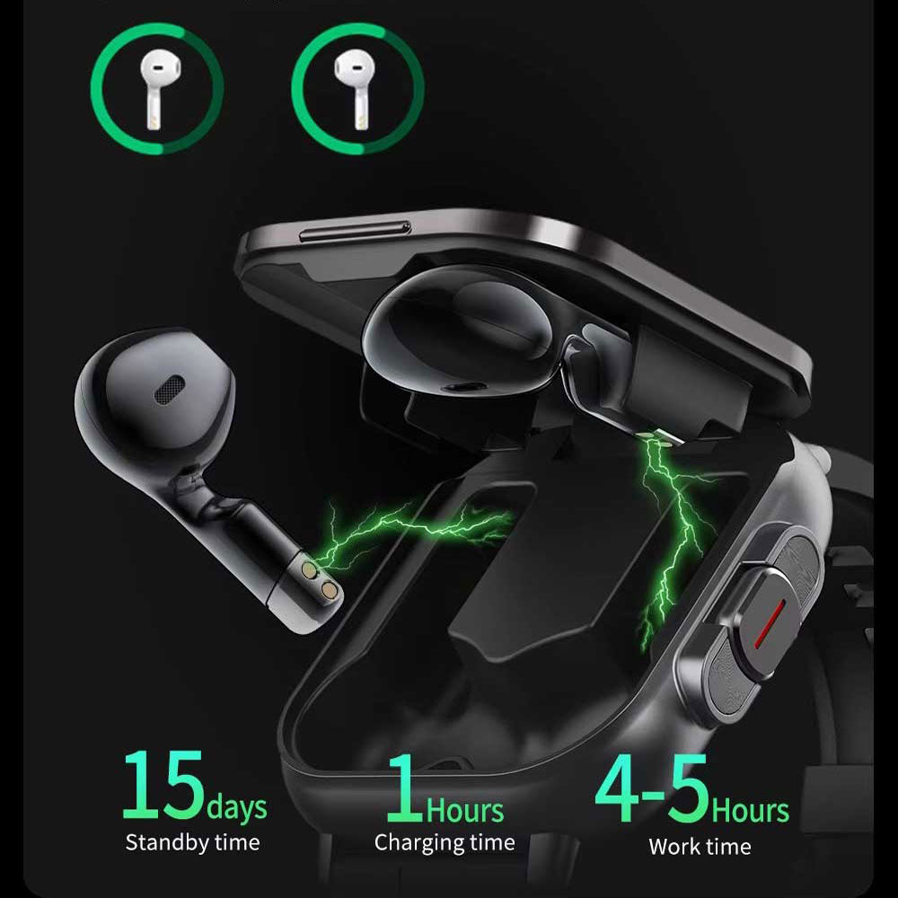 D8 2-in-1 Smartwatch with Built-In Wireless Earbuds