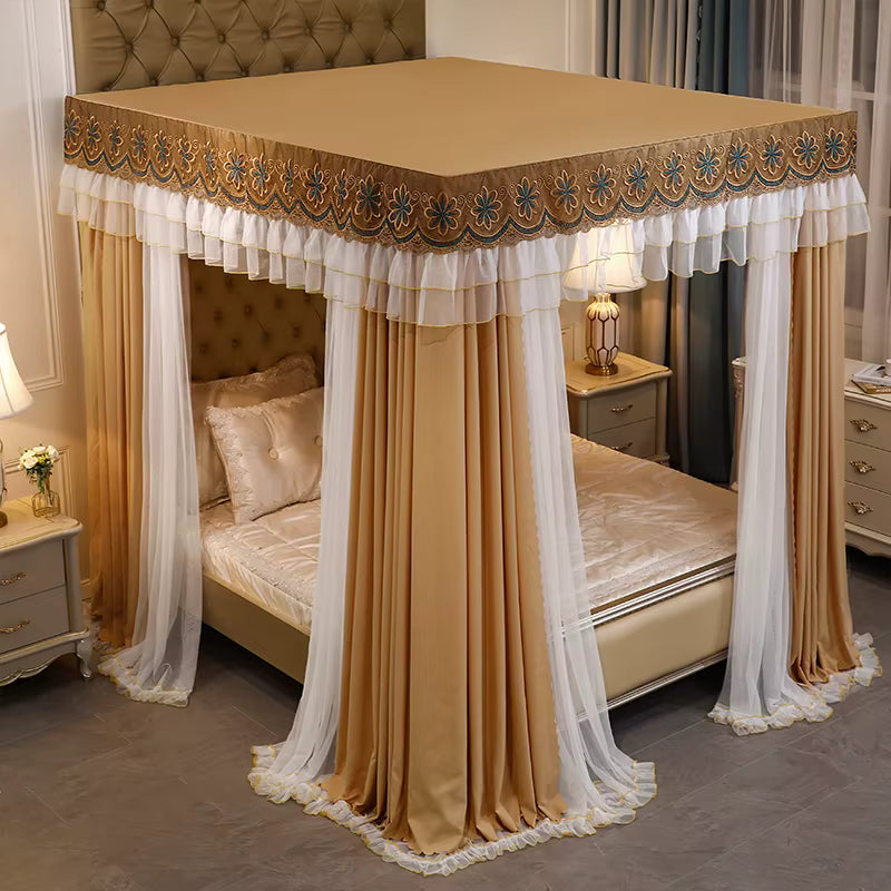 Palace Mosquito Net with Thickened Stainless Steel Frame | 3-Door Lace Bed Curtain