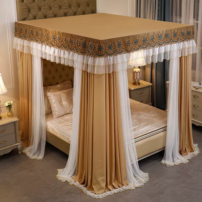 Palace Mosquito Net with Thickened Stainless Steel Frame | 3-Door Lace Bed Curtain