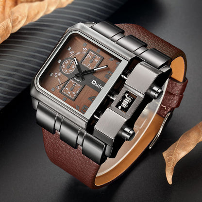 OULM 3364 Men’s Luxury Quartz Watch – Rectangle Design | Leather