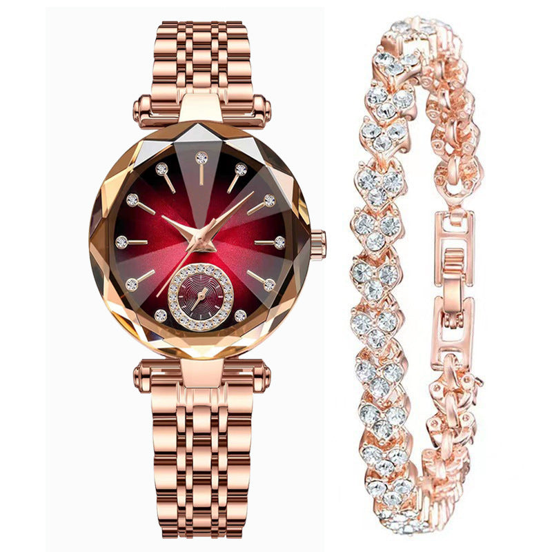 DY-10 New Women's Watch Jewelry Set Simple Fashion Metal Band Diamond Quartz Leisure Shinning Lady Rose
