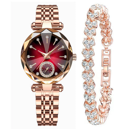 DY-10 New Women's Watch Jewelry Set Simple Fashion Metal Band Diamond Quartz Leisure Shinning Lady Rose
