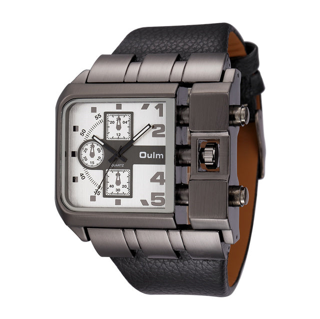 OULM 3364 Men’s Luxury Quartz Watch – Rectangle Design | Leather