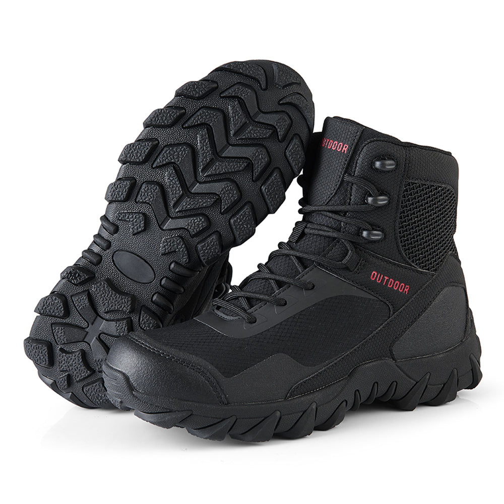 Tactical Combat Training Ankle Boots Cowhide & Mesh Lace-up Outdoor Hiking Camping Sports Shoes