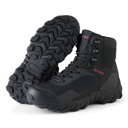 Tactical Combat Training Ankle Boots Cowhide & Mesh Lace-up Outdoor Hiking Camping Sports Shoes
