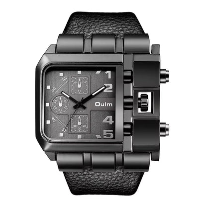 OULM 3364 Men’s Luxury Quartz Watch – Rectangle Design | Leather
