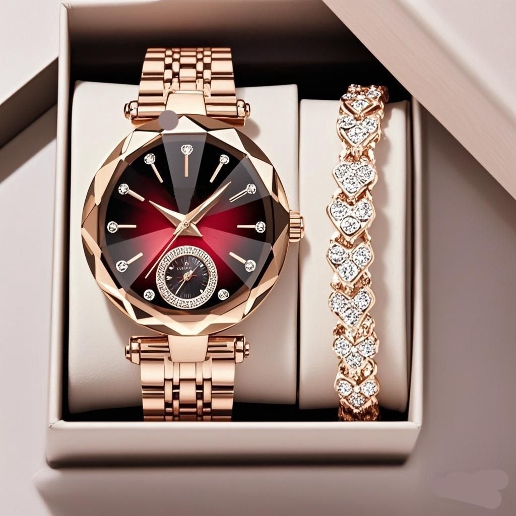 DY-10 New Women's Watch Jewelry Set Simple Fashion Metal Band Diamond Quartz Leisure Shinning Lady Rose