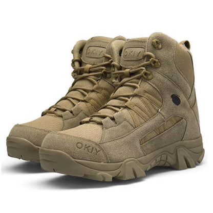 Okiy Men's Tactical Boots – Durable Leather Hiking & Training Shoes