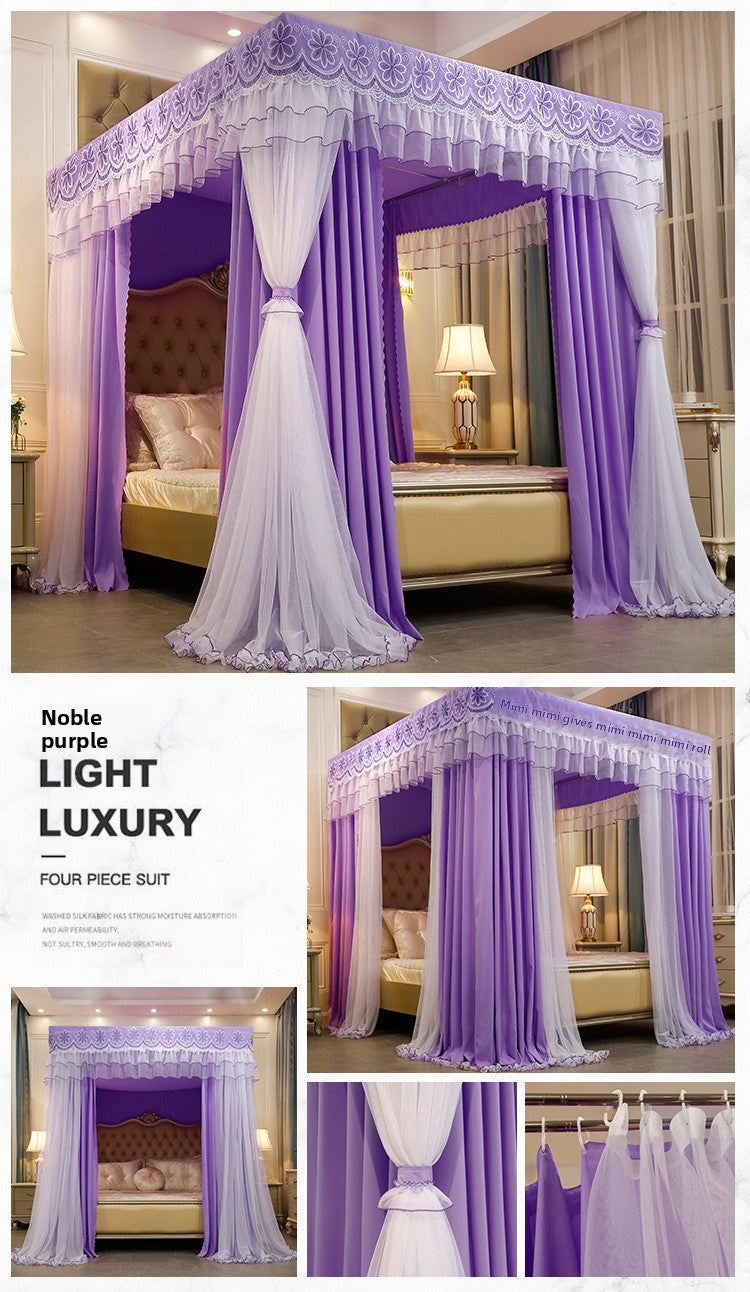 Palace Mosquito Net with Thickened Stainless Steel Frame | 3-Door Lace Bed Curtain