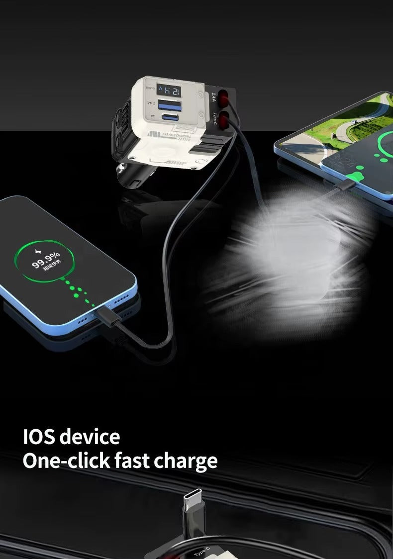 120W Super Fast Car Charger – 4-in-1 Retractable Cable Adapter