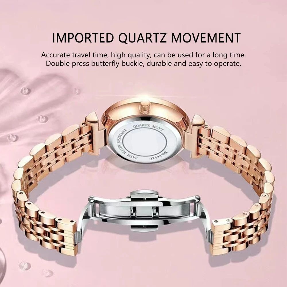 DY-10 New Women's Watch Jewelry Set Simple Fashion Metal Band Diamond Quartz Leisure Shinning Lady Rose