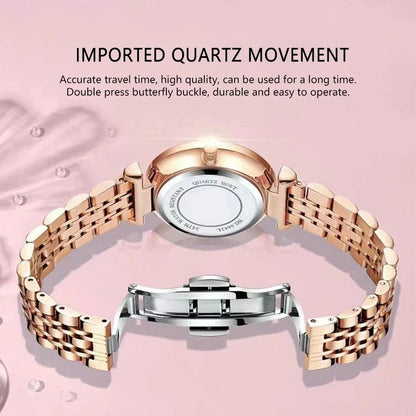 DY-10 New Women's Watch Jewelry Set Simple Fashion Metal Band Diamond Quartz Leisure Shinning Lady Rose