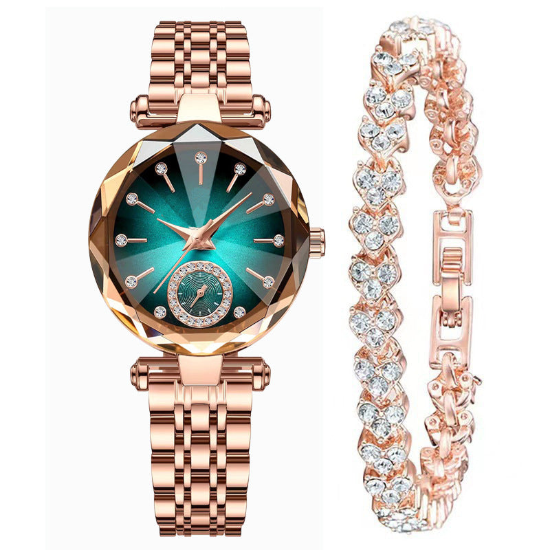 DY-10 New Women's Watch Jewelry Set Simple Fashion Metal Band Diamond Quartz Leisure Shinning Lady Rose