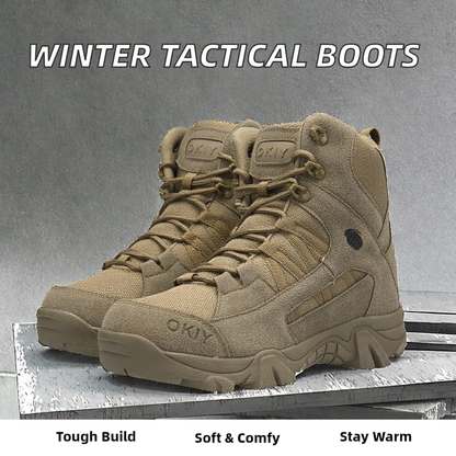 Okiy Men's Tactical Boots – Durable Leather Hiking & Training Shoes
