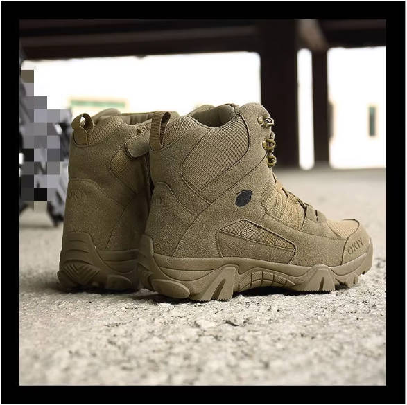 Okiy Men's Tactical Boots – Durable Leather Hiking & Training Shoes