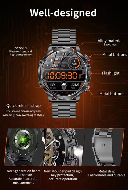 AK75 Military-Grade Smartwatch – With Earpods + Extra Strap