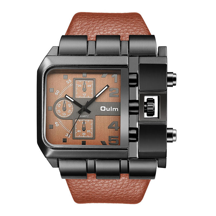 OULM 3364 Men’s Luxury Quartz Watch – Rectangle Design | Leather