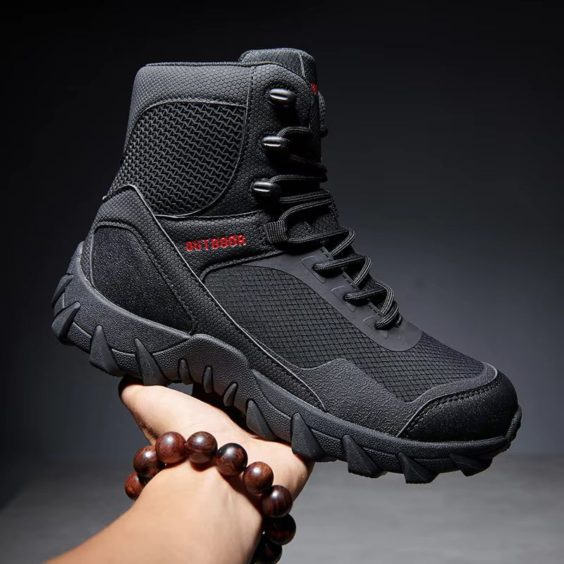 Tactical Combat Training Ankle Boots Cowhide & Mesh Lace-up Outdoor Hiking Camping Sports Shoes
